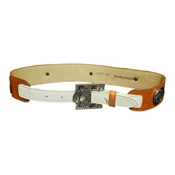 GINNIE JOHANSEN Vintage SW Tribal Leather Belt - Size 24S - Picture 1 of 6